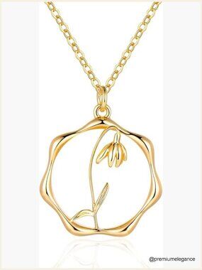 18K Gold Plated Birth Flower Necklace Pendant Dainty Adjustable Chain 16.5"